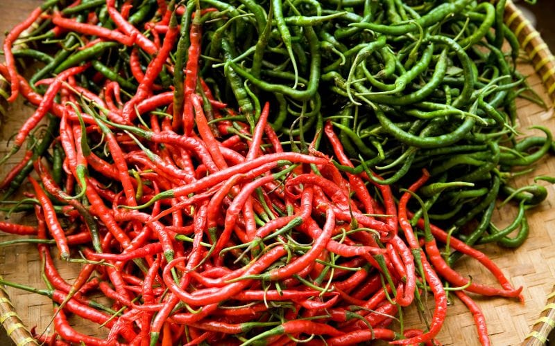 red and green thai chili