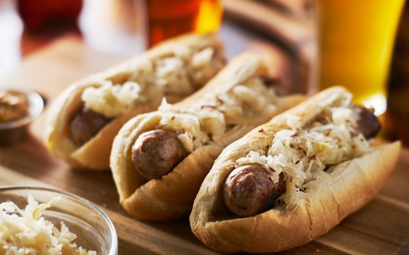 hot dogs with Sauerkraut topping