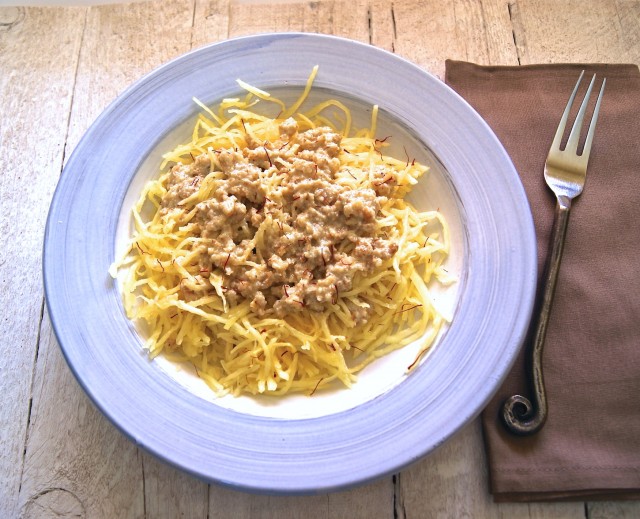 Spaghetti Squash with Walnut-Saffron Pesto