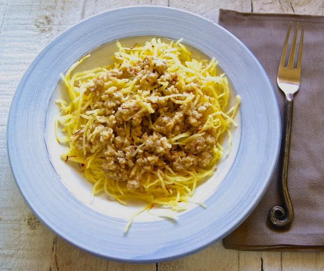 Spaghetti Squash with Walnut-Saffron Pesto